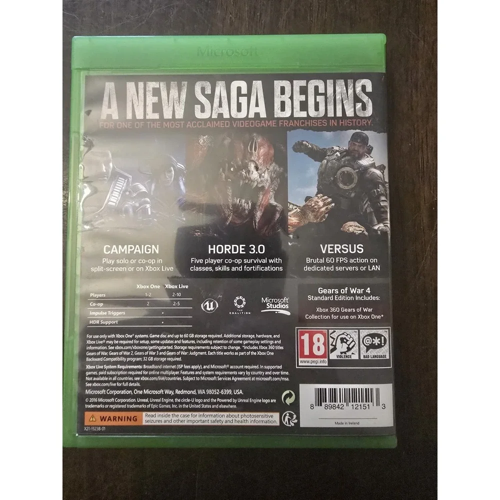 Gears of War 4  XBOX one W/ Insert Including 4‎ Game Download